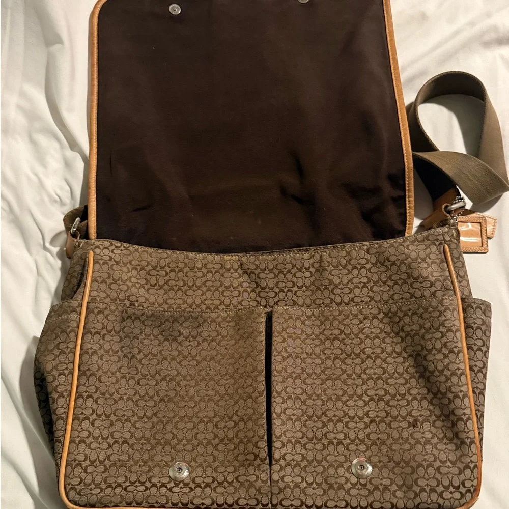 Coach Signature Brown and Tan Messenger Bag